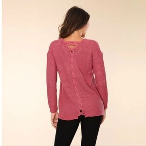 Pink Rose Women's Knit Sweater with Lace-Up Back